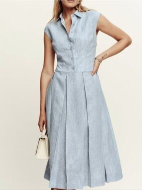Reformation Light Blue Striped Midi Shirt Dress